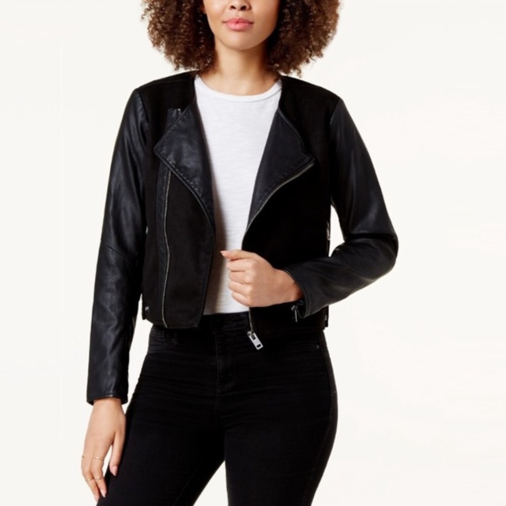 Lucky Brand Faux Leather Black Moto Jacket Small